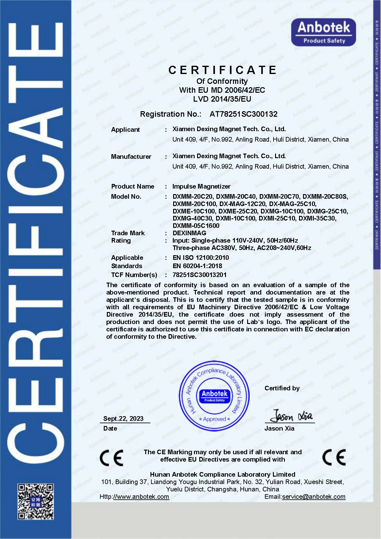 With EU MD 2006/42/EC LVD 2014/35/EU With EU MD 2006/42/EC LVD 2014/35/EU